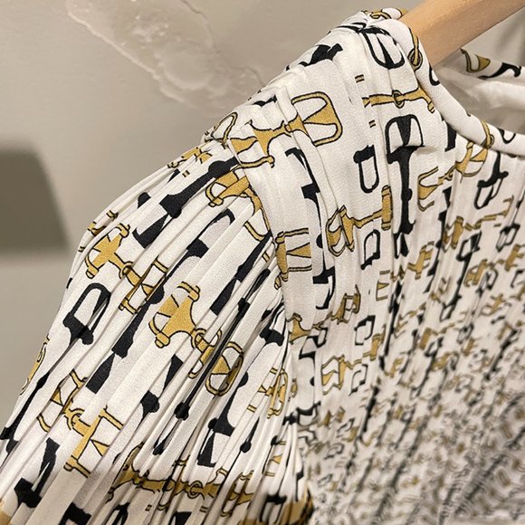 NWT Maje WHITE/BLACK Pleated Tunic With Preppy Print SZ 2 - Picture 2 of 9